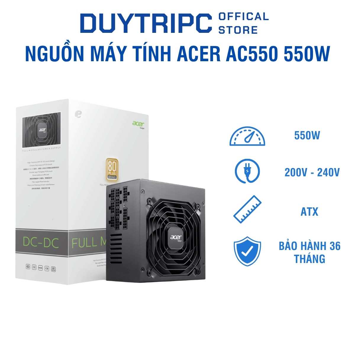 Nguồn Máy Tính Acer AC550 550W – Hiệu Suất Ổn Định, Hoạt Động Bền Bỉ, Giá Rẻ
